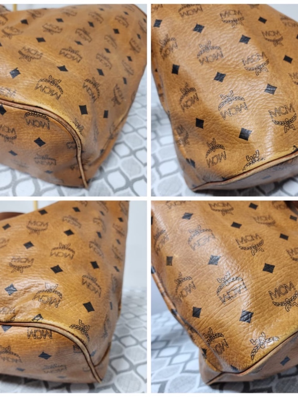 Authentic MCM Visetos Shopper Stripe XL Tote Bag Brown/Peach - Picture 8 of 14